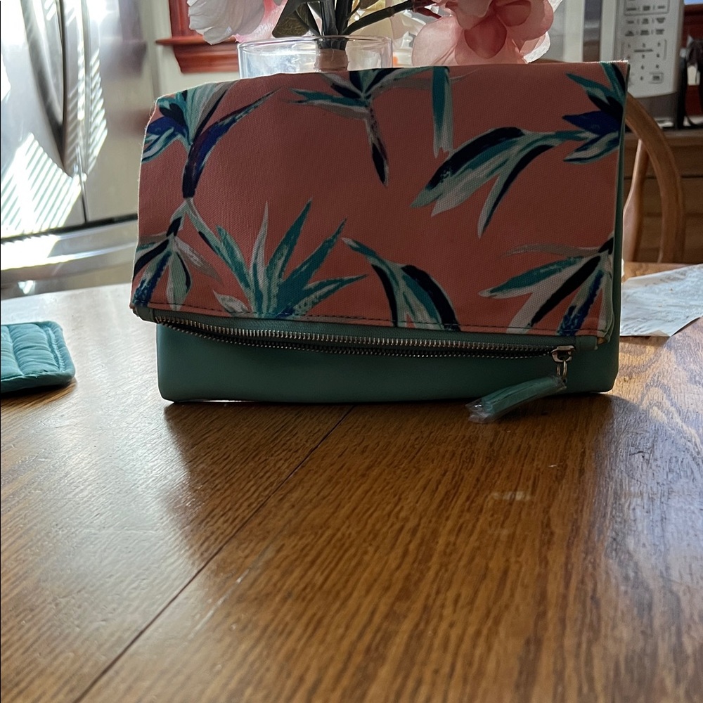 Rachel Pally Tropical Print Clutch - peach and Green